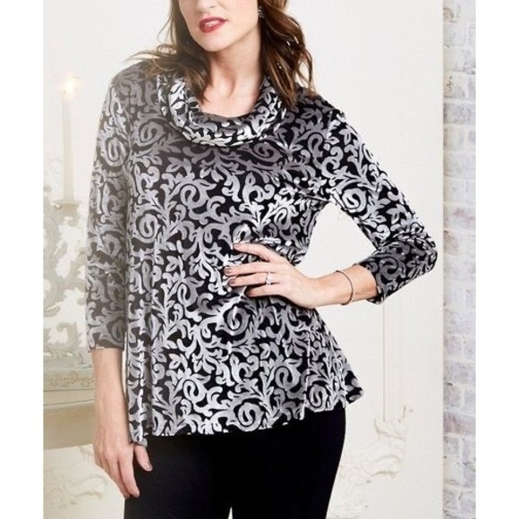 Ruby Rd. | Tops | Newruby Rd Velvet Crushgrayblack Baroque Turtleneck ...